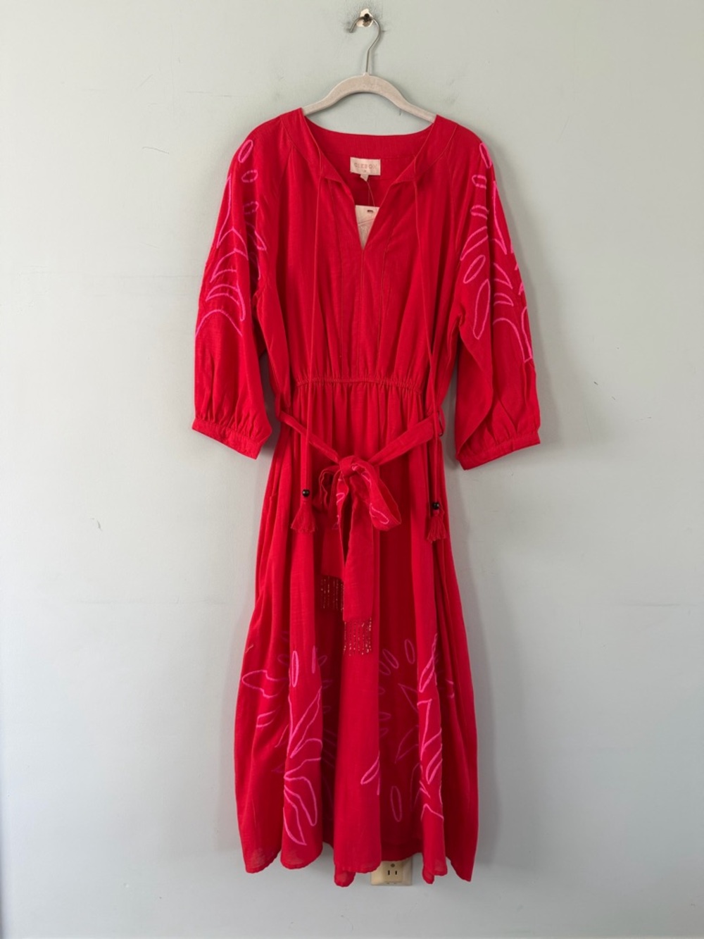 NWT Ciebon Eliza Embroidered Red Gauze Cotton A-Line Tropical Boho Midi Dress - Picture 3 of 7
